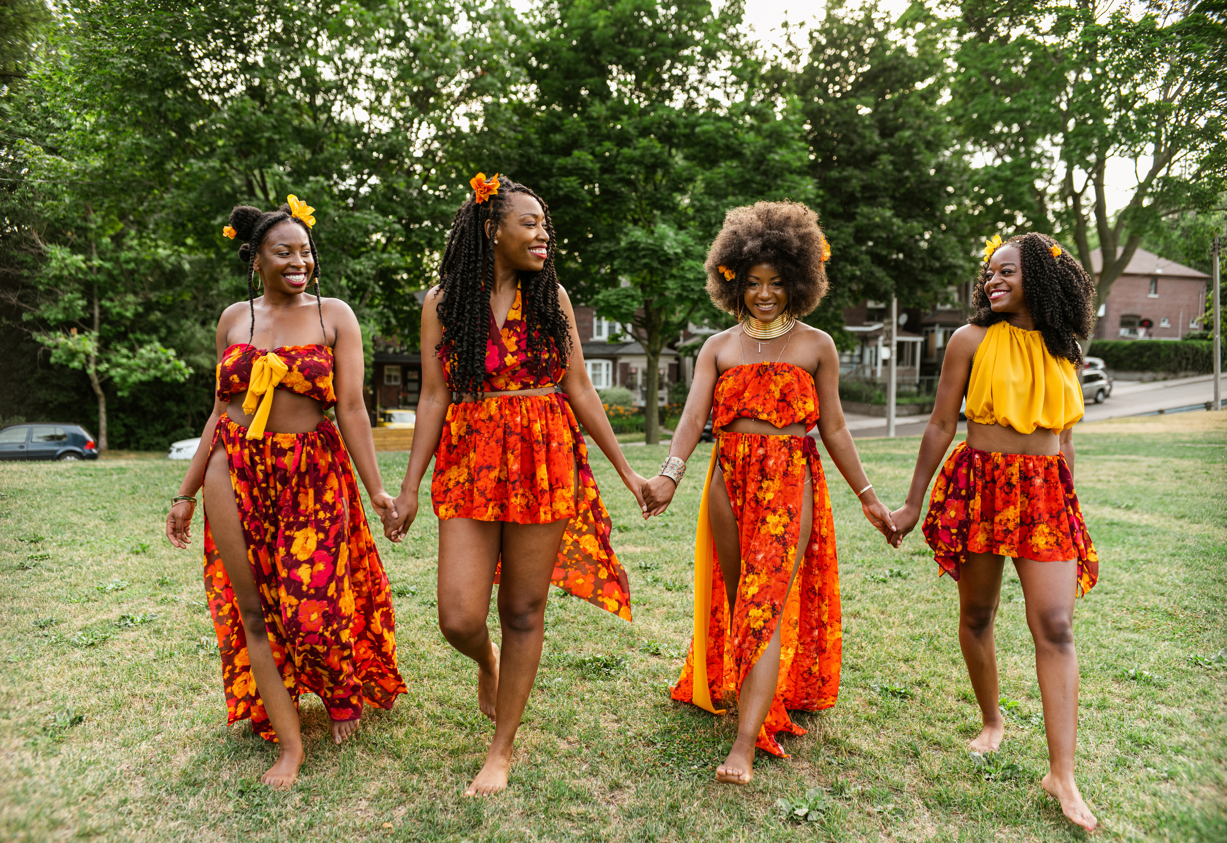 Young black women in walking the field